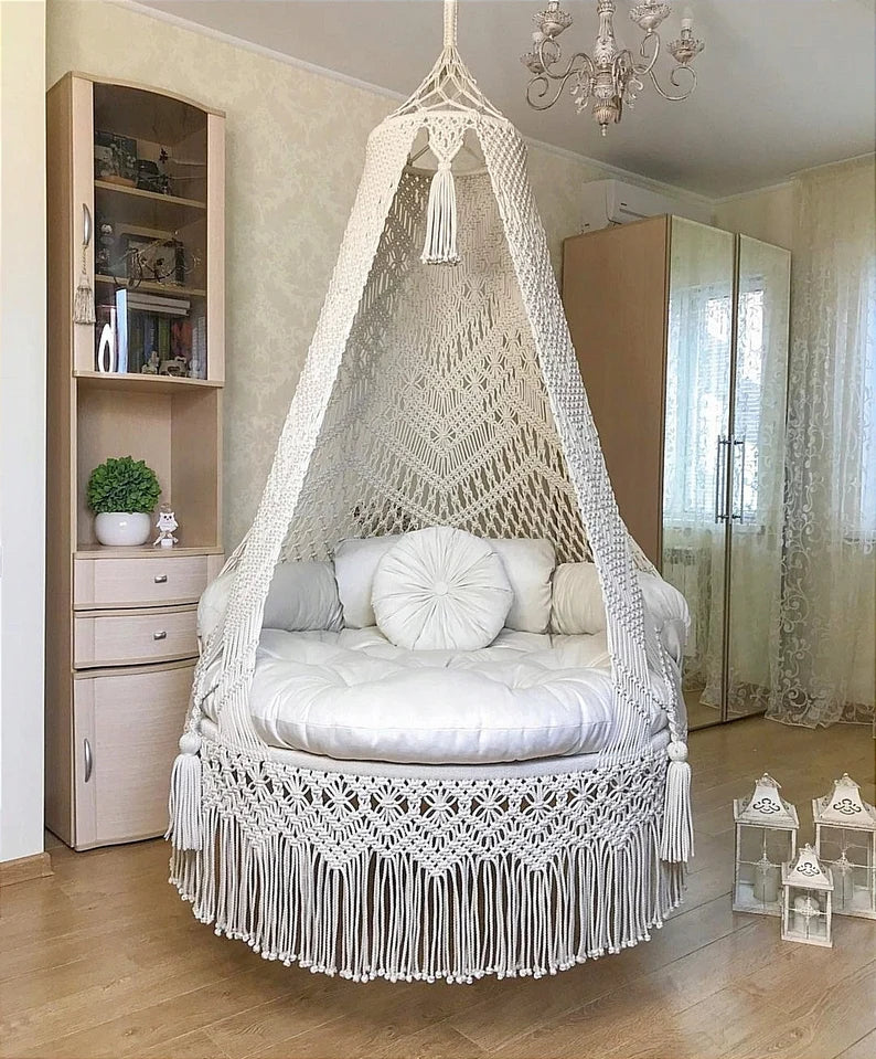 Macrame Swing For Adults In White 40 inches - Leechoo